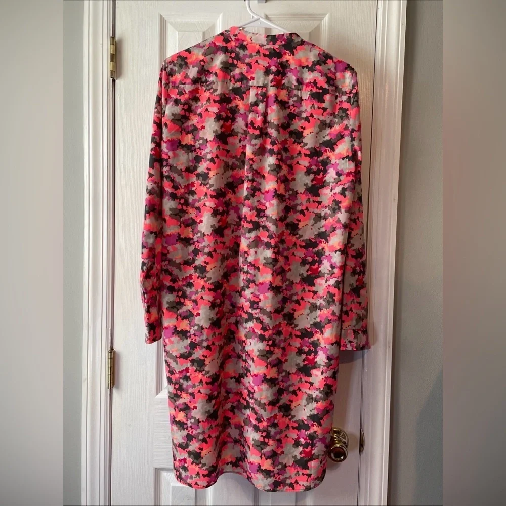 Gap Shirt Dress Women’s Medium Neon Camo‎ Pink Multicolor Pockets Long Sleeve
